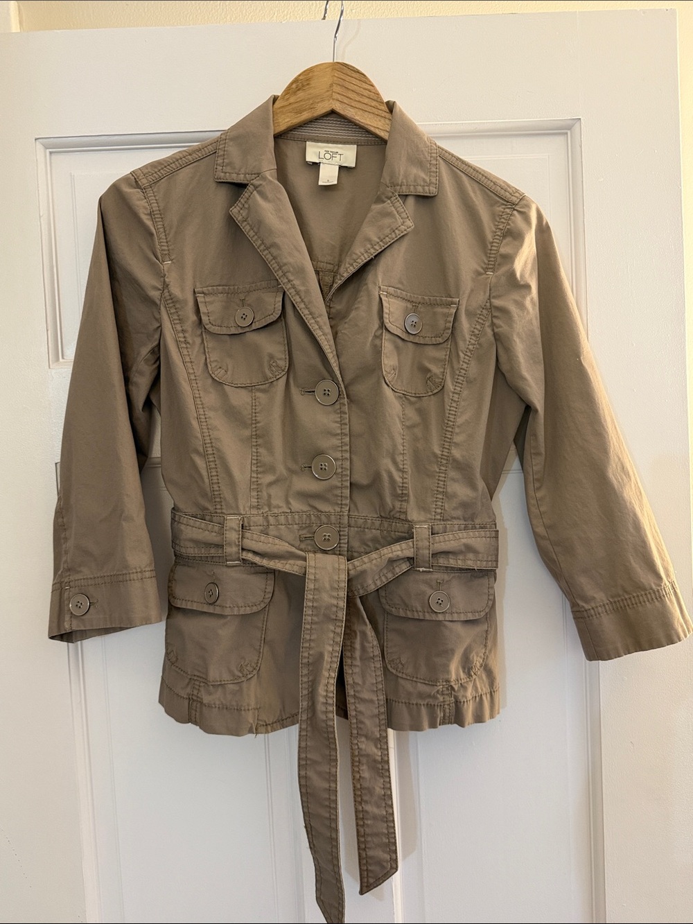 LOFT Taupe Utility Jacket with Waist Tie